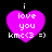 Four identical purple heart-shaped icons with white text reading 'i love you kmc<3 =)' on a black background.