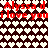 Red text on a heart-patterned background with repeated phrases and partial lettering.
