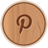 Circular wooden-textured icon with a brown Pinterest 'P' symbol centered on a light brown background.
