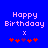 Pixelated 'Happy Birthday' text in pink on blue background with red and purple star-like shapes below, showing animation change in star positions.