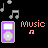 Pixel art icons of music players with musical notes and 'Music' text on black background.