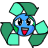Pixelated blue character with large eyes, red tongue, and green leaf-like appendages on a white background.