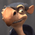 Pixelated cartoon character with large round head, prominent nose, and wide grin, wearing dark blue shirt against gray background.
