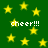 Green background with yellow stars and repeated 'cheer!!!' text in pixelated white font.