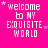 A bright pink background displays repeated white pixelated text reading "welcome to my exquisite world" with scattered pink star shapes.