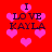 Red background with pink heart shapes and repeated text "I LOVE KAYLA" in dark purple pixelated font.