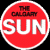 Red circular icon with white border containing black text 'THE CALGARY' above large white text 'SUN' on red background.