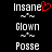 Pixelated text labels 'Insane', 'Clown', and 'Posse' appear below small wave icons on a black background, with one 'Insane' label featuring a red heart symbol.