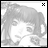 A 48x48 pixel grayscale anime-style character icon with a black background featuring text elements, displayed as part of an animated contact sheet.