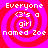 Four identical display a red and pink spiral background with white text reading 'Everyone (3's a girl named Zoe' in pixelated font