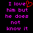 Pixelated text in bright pink on black background with a red heart symbol replacing the 'o' in 'love', displayed side-by-side.