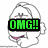 Pixelated cartoon character with bunny ears and pink mouth, displaying four distinct text overlays in green, blue, purple, and no text.