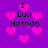 Purple background with pink pixelated hearts and repeated text "I Luv Nathan" in black block letters.