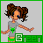 Pixel art character with brown curly hair in high pigtails, gray t-shirt featuring green alien face, green shorts, and orange skin; static pose across six