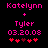 Pixelated text displays names and date with heart symbols on black background, showing animation change in one heart's color.