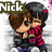 Two chibi-style characters embrace in a pixelated animation with changing text overlays.