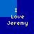 Blue background with white pixelated text "I Love Jeremy" arranged in four identical quadrants.