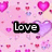 Pink heart-patterned background with black text overlays reading Love, Isn't, Exactly, Perfect, and <X3 in pixelated font.
