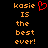 Pixelated orange text on black background reads 'kasie is the best ever!' with red heart symbol above 'kasie' on left side.
