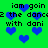 Green background with blue pixelated hearts and repeated black text reading 'iam goin 2 the dance with dani' in a pattern