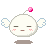 Pixelated white round character with small wings, pink cheeks, and a floating pink gem above its head in various expressions including closed eyes, open mouth, and blushing.