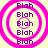 Four identical circular icons with concentric pink rings and purple 'Blah' text arranged vertically on a light yellow background.