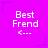 A static image with a bright purple background featuring repeated text "Best Frend" in white pixelated font, each followed by a left-pointing arrow and three dots.