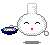 Pixelated white character with closed eyes and pink mouth holds blue bowl of green-and-pink dots, then opens mouth as bowl fills with more dots.