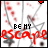 Animated icon with red 'escape' text, black stars, and a heart that changes shape across frames.