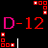 Animated contact sheet showing five frames of a pixelated D-12 logo animation with red and pink text, L-shaped icons, and gray background elements.