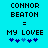 Pixelated text and heart symbols on a cyan background with two identical static frames side-by-side.