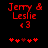 Red pixelated text 'Jerry & Leslie' with '<3' and five heart symbols on black background, showing animation change in one heart's color.
