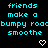 Pixelated cyan text on black background with animated white heart and chevron symbols changing position.