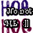Pixelated text displays 'HOO' in purple above and below a black-and-white 'JroBot' with 'TLE' and ']]' on white background.