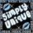 Pixelated static image with white and light blue shapes on dark background, featuring circular elements resembling eyes or rings.