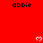 Red background with repeated black text 'abbie' and white pixelated hearts scattered across the image.