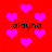 Red background with scattered pink hearts and repeated black text 'alayna' in pixelated font.