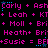 A static digital image displays repeated text strings in pink and blue on a black background with no visible animation or motion changes.