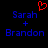 Blue text 'Sarah + Brandon' on black background with red pixelated heart above left name.