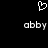 Pixelated white heart symbol above two identical pixelated text strings reading 'abby' on a black background.