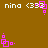 Brown background with white text "nina <33" and pink pixel art elements in three of two