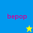 four with blue, green, yellow backgrounds and pink 'bepop' text; two star icons alternate between yellow and blue