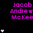 A black background displays repeated pink text 'Jacob Andrew McKee' with white star icons appearing and disappearing in vertical