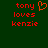 Red pixelated text on dark green background reads 'tony loves kenzie' with orange heart symbol replacing the word 'loves'.