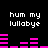 Black background with white pixelated text 'hum my lullabye' repeated in four quadrants and pink audio equalizer bars below each text block.