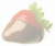 Pixelated icon of a strawberry with green leaves, pinkish-red top, and light brown base on white background.