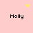 Pixelated pink background with four 'Molly' text labels and yellow pixel art elements including a heart, starburst, and dot cluster.