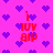 Pixelated pink background with purple heart shapes and red text reading 'i luv aip' in multiple positions.