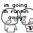 Pixelated cartoon figures with text overlays in a four- sequence showing emotional dialogue about running away and love