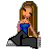 A 4x3 contact sheet of a pixel-art animated icon featuring a cartoon girl with long brown hair in various colored backgrounds and text overlays.